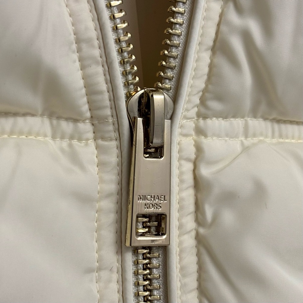 STUNNING 💅❄ Michael Kors Bone White MK Mid-Length Fur Puffer Jacket Coat $360 - Picture 7 of 15